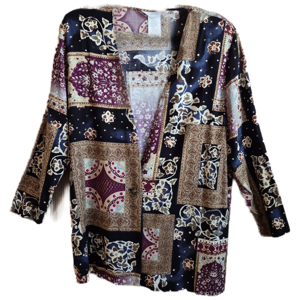 Blair Boutique Women's Jacket Size 16 Blue Floral Long Sleeve Soft Blazer USA